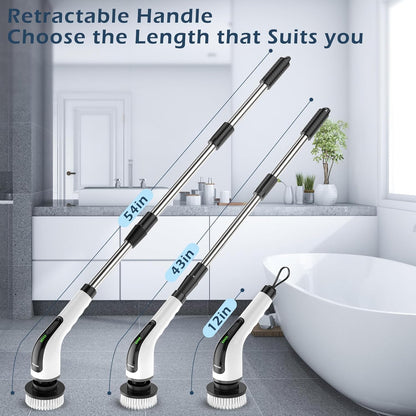 Electric Spin Scrubber, Cordless Cleaning Brush Scrubber for Home, Multi Replaceable Brush Heads-90Mins Work Time, 3 Adjustable Size, 2 Speeds for Bathroom Shower Bathtub Glass Car