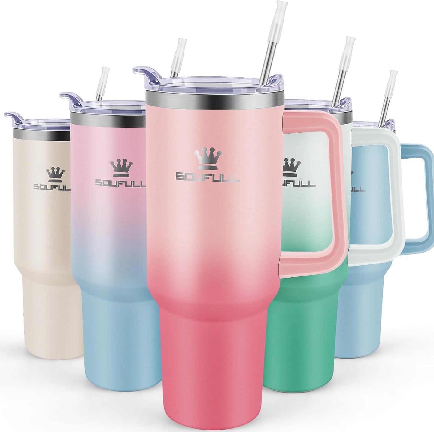 40 Oz Tumbler with Handle and Straw Lid, 100% Leak-Proof, Pinkblue | Stainless Steel Insulated Travel Coffee Cup, Keeps Cold 34Hrs or Hot 10Hrs, Dishwasher Safe