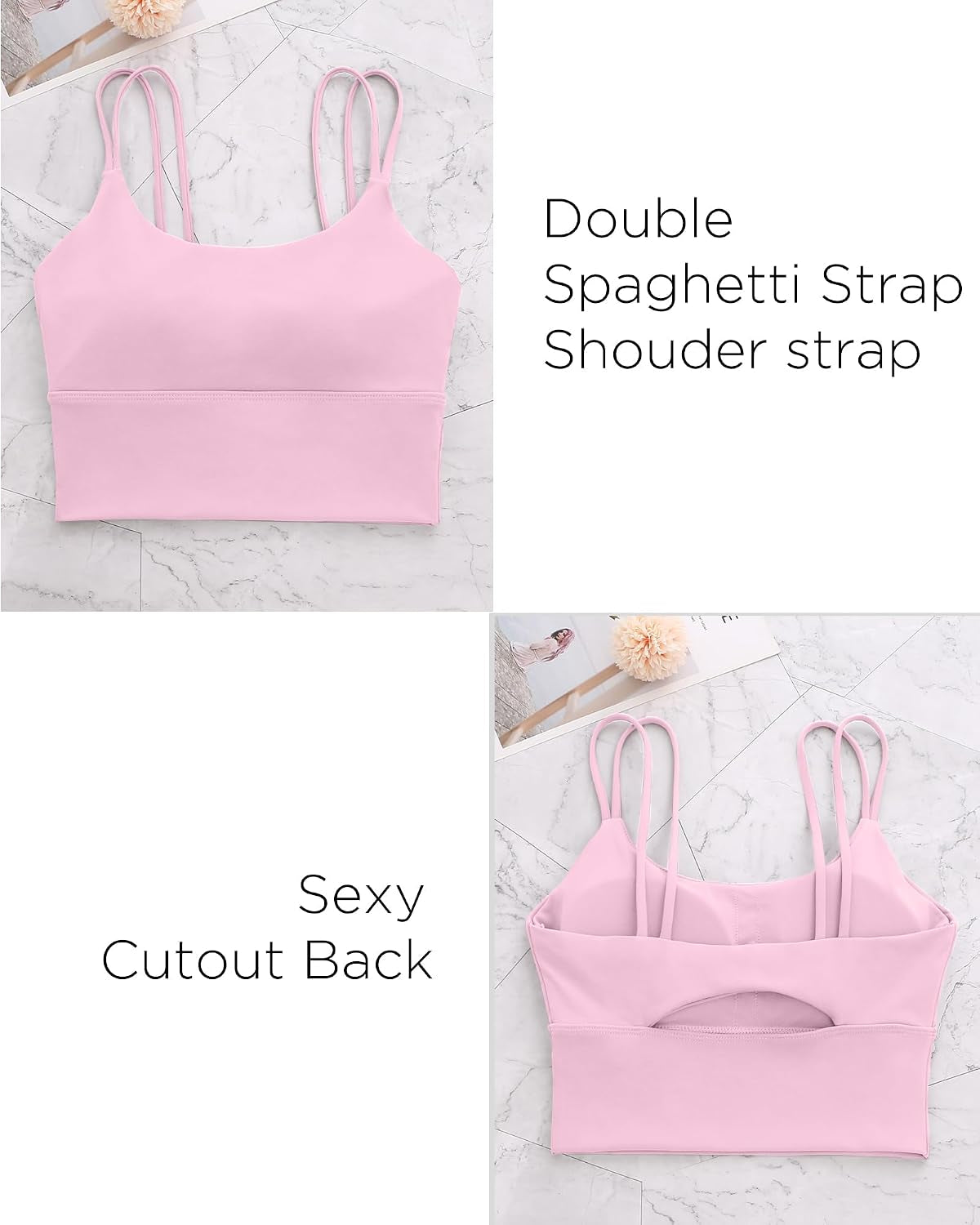 Sports Bras for Women High Support Longline Workout Tank Tops Built in Bra Strappy Yoga Padded Crop Top