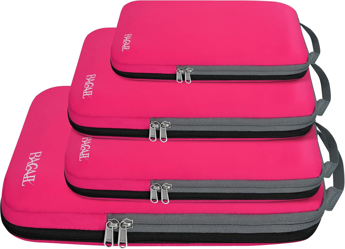 4 Set/6 Set/8 Set Compression Packing Cubes Travel Accessories Expandable Packing Organizers (Half Mesh, 6-Black)
