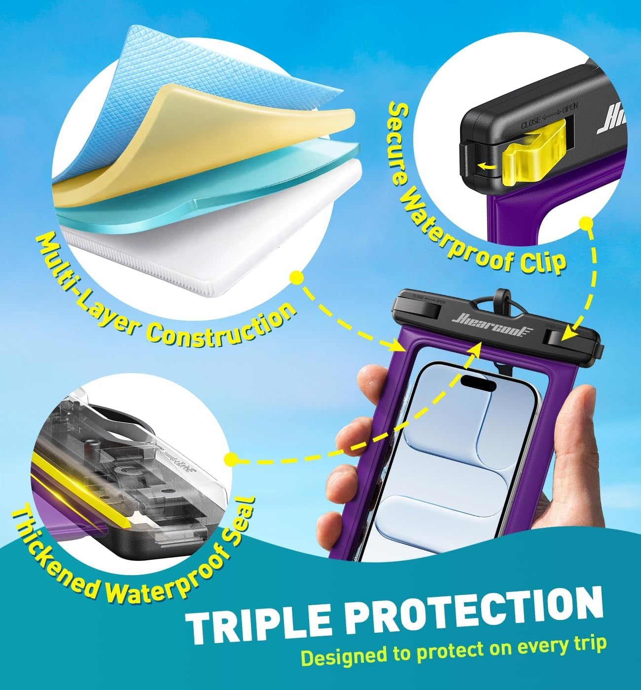 Universal Waterproof Phone Pouch, Dry Bag Compatible for Iphone 17 16 15 14 13 Pro Max XS plus Samsung Galaxy S22 Cellphone up to 8.9", IPX8 Water Proof Cell Phone Case for Beach-2Pack
