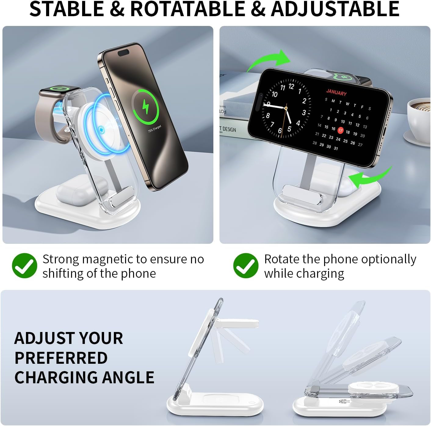 2026 Traveling Wireless Mag-Safe Fast Charging Station,Magnetic 3 in 1 Charger with Light for Iphone 17 16 15 14 13 12 Pro Max Plus,Apple Watch& Air Pods 4 3 2 Pro-Gifts for Wife & Husband(White)