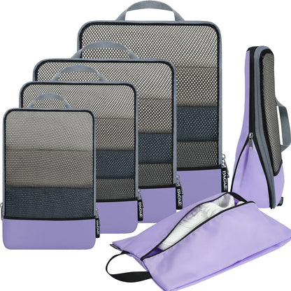 4 Set/6 Set/8 Set Compression Packing Cubes Travel Accessories Expandable Packing Organizers (Half Mesh, 6-Black)