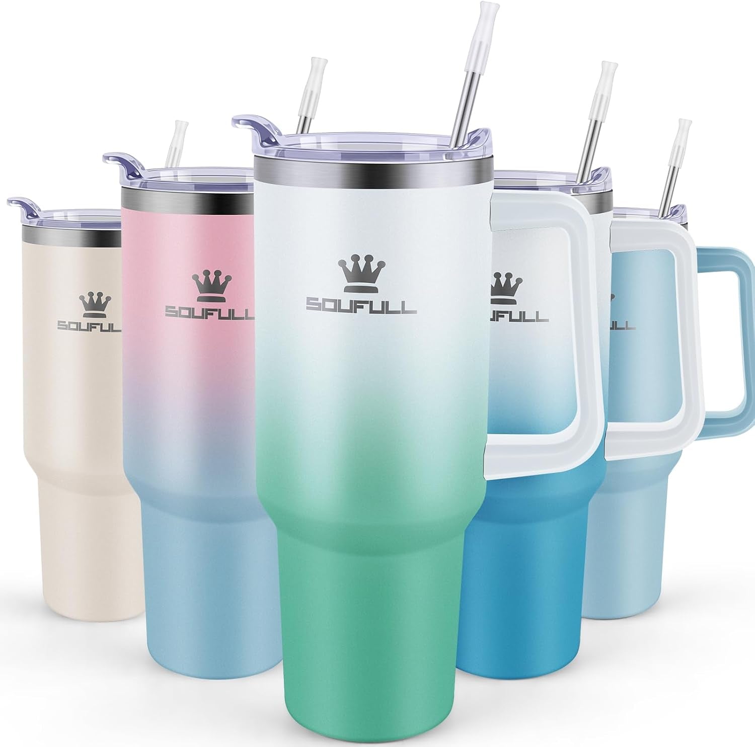 40 Oz Tumbler with Handle and Straw Lid, 100% Leak-Proof, Pinkblue | Stainless Steel Insulated Travel Coffee Cup, Keeps Cold 34Hrs or Hot 10Hrs, Dishwasher Safe