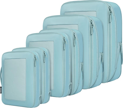 4 Set/6 Set/8 Set Compression Packing Cubes Travel Accessories Expandable Packing Organizers (Half Mesh, 6-Black)