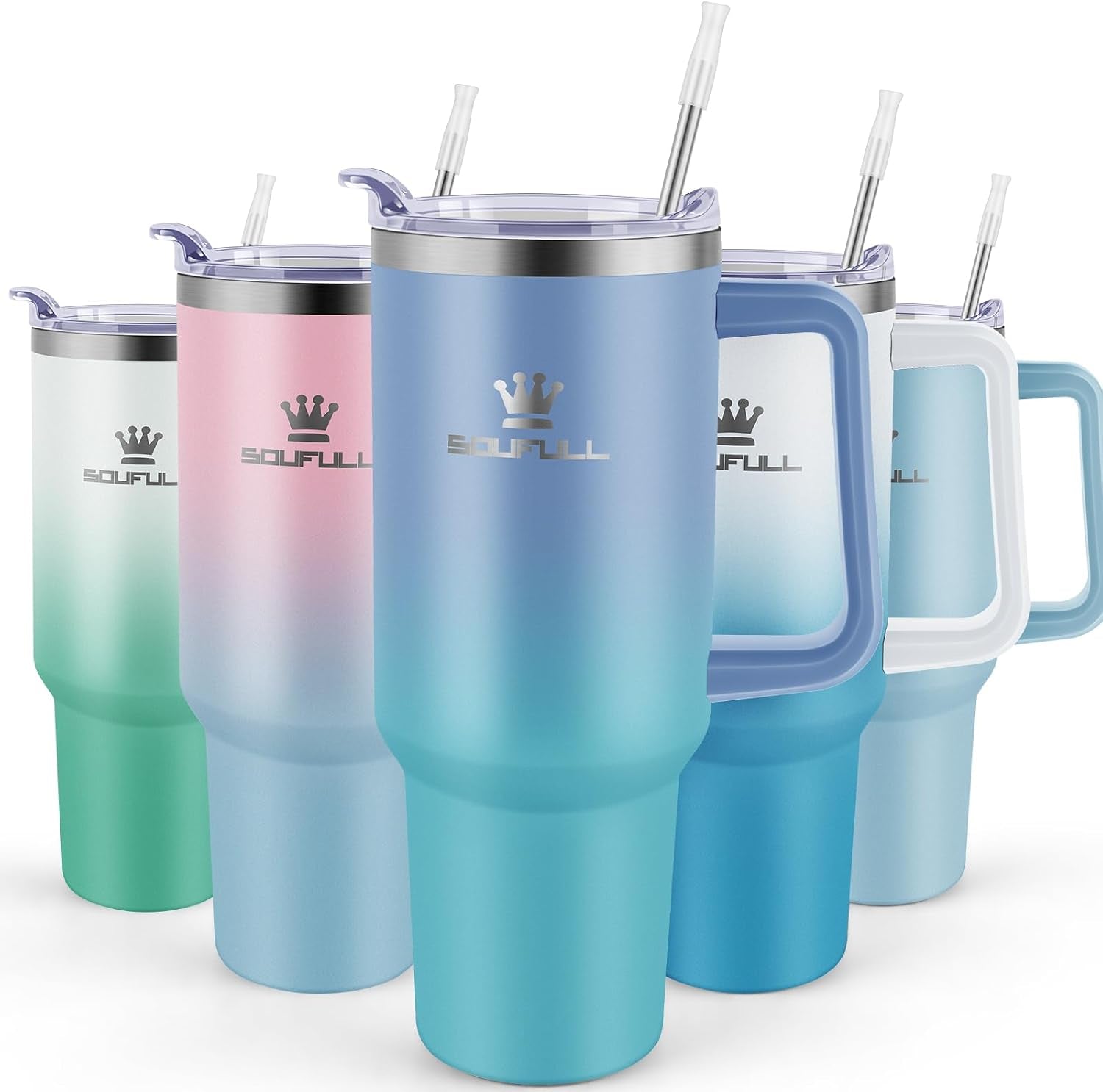 40 Oz Tumbler with Handle and Straw Lid, 100% Leak-Proof, Pinkblue | Stainless Steel Insulated Travel Coffee Cup, Keeps Cold 34Hrs or Hot 10Hrs, Dishwasher Safe