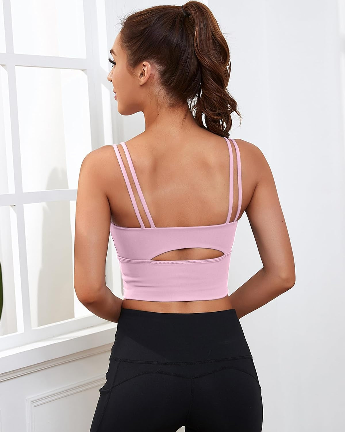 Sports Bras for Women High Support Longline Workout Tank Tops Built in Bra Strappy Yoga Padded Crop Top