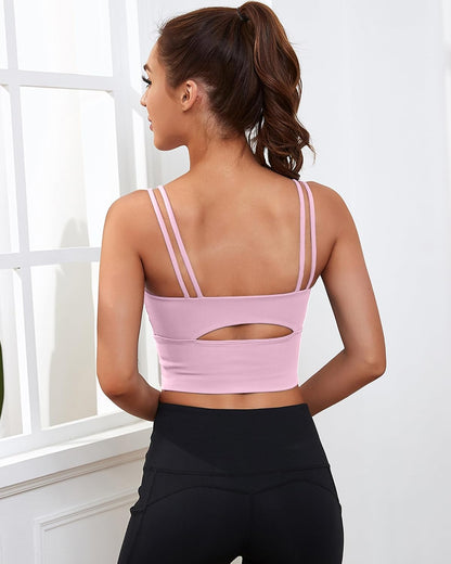 Sports Bras for Women High Support Longline Workout Tank Tops Built in Bra Strappy Yoga Padded Crop Top