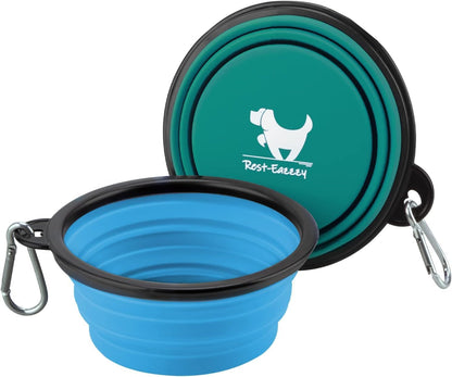 Collapsible Dog Bowls for Travel, 2-Pack Dog Portable Water Bowl for Dogs Cats Pet Foldable Feeding Watering Dish for Traveling Camping with Carabiners, BPA Free (Grey&Black, Small (Pack of 2))