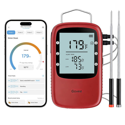 Govee Bluetooth Meat Thermometer Digital with Smart App Timer and Alerts | 2 Probes, 230Ft Bluetooth Range, Smart LCD Backlight, Free Data Storage, Grill Thermometer for Cooking Turkey, Beef, Fish