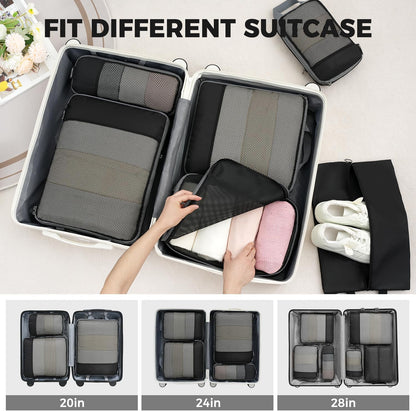 4 Set/6 Set/8 Set Compression Packing Cubes Travel Accessories Expandable Packing Organizers (Half Mesh, 6-Black)