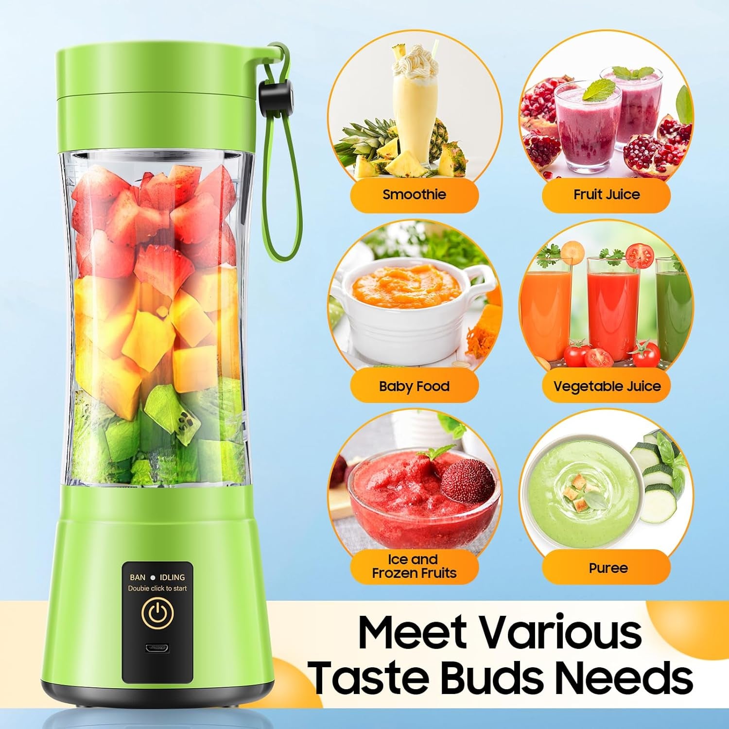 Portable Blender Personal Size Blender - Shakes and Smoothies, Cordless & USB Rechargeable, Lightweight with Bpa-Free Cup Suit in Picnic/Sports/Office
