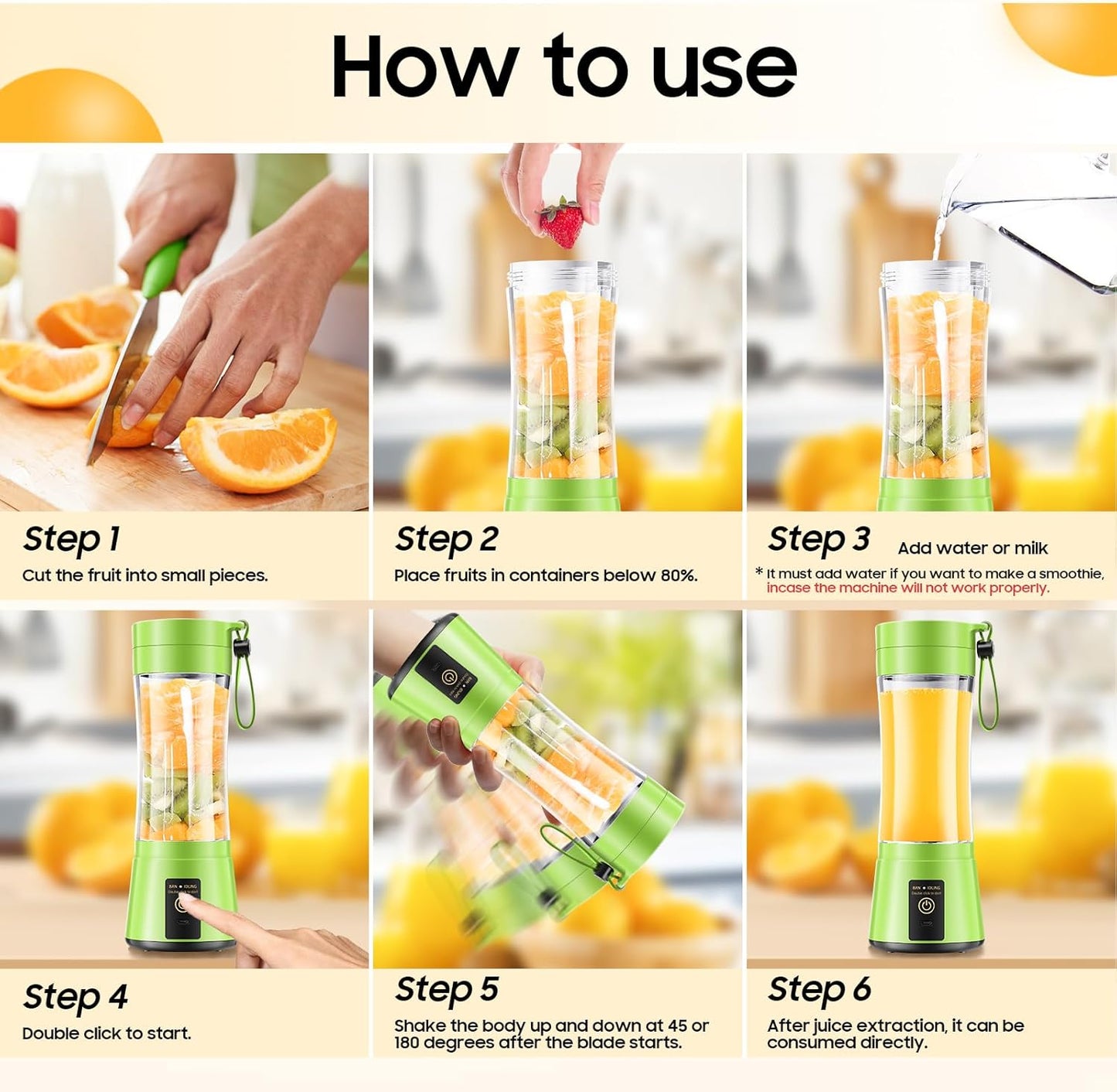 Portable Blender Personal Size Blender - Shakes and Smoothies, Cordless & USB Rechargeable, Lightweight with Bpa-Free Cup Suit in Picnic/Sports/Office