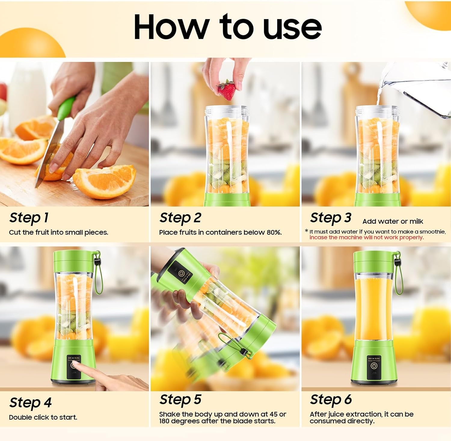 Portable Blender Personal Size Blender - Shakes and Smoothies, Cordless & USB Rechargeable, Lightweight with Bpa-Free Cup Suit in Picnic/Sports/Office