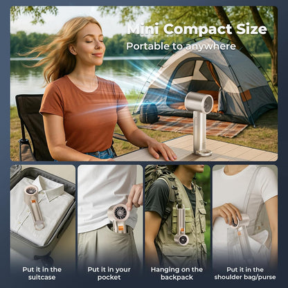 Portable Handheld Turbo Fan for Outdoor- 5000Mah Mini Handheld Personal Pocket Fan for Powerful Airflow Wind - 20Hrs,100 Speeds Adjustable-Digital Display,Gifts for Travel,Outdoor Activites (Camping)