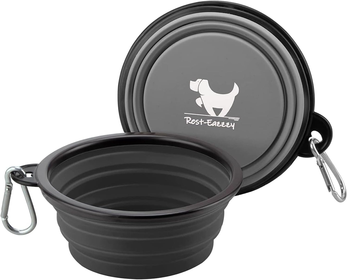 Collapsible Dog Bowls for Travel, 2-Pack Dog Portable Water Bowl for Dogs Cats Pet Foldable Feeding Watering Dish for Traveling Camping with Carabiners, BPA Free (Grey&Black, Small (Pack of 2))