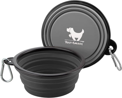 Collapsible Dog Bowls for Travel, 2-Pack Dog Portable Water Bowl for Dogs Cats Pet Foldable Feeding Watering Dish for Traveling Camping with Carabiners, BPA Free (Grey&Black, Small (Pack of 2))