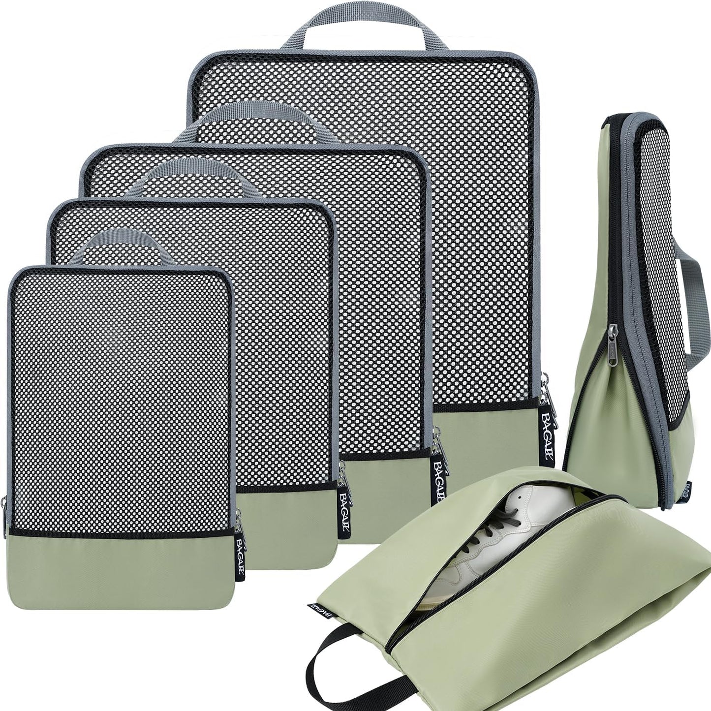 4 Set/6 Set/8 Set Compression Packing Cubes Travel Accessories Expandable Packing Organizers (Half Mesh, 6-Black)