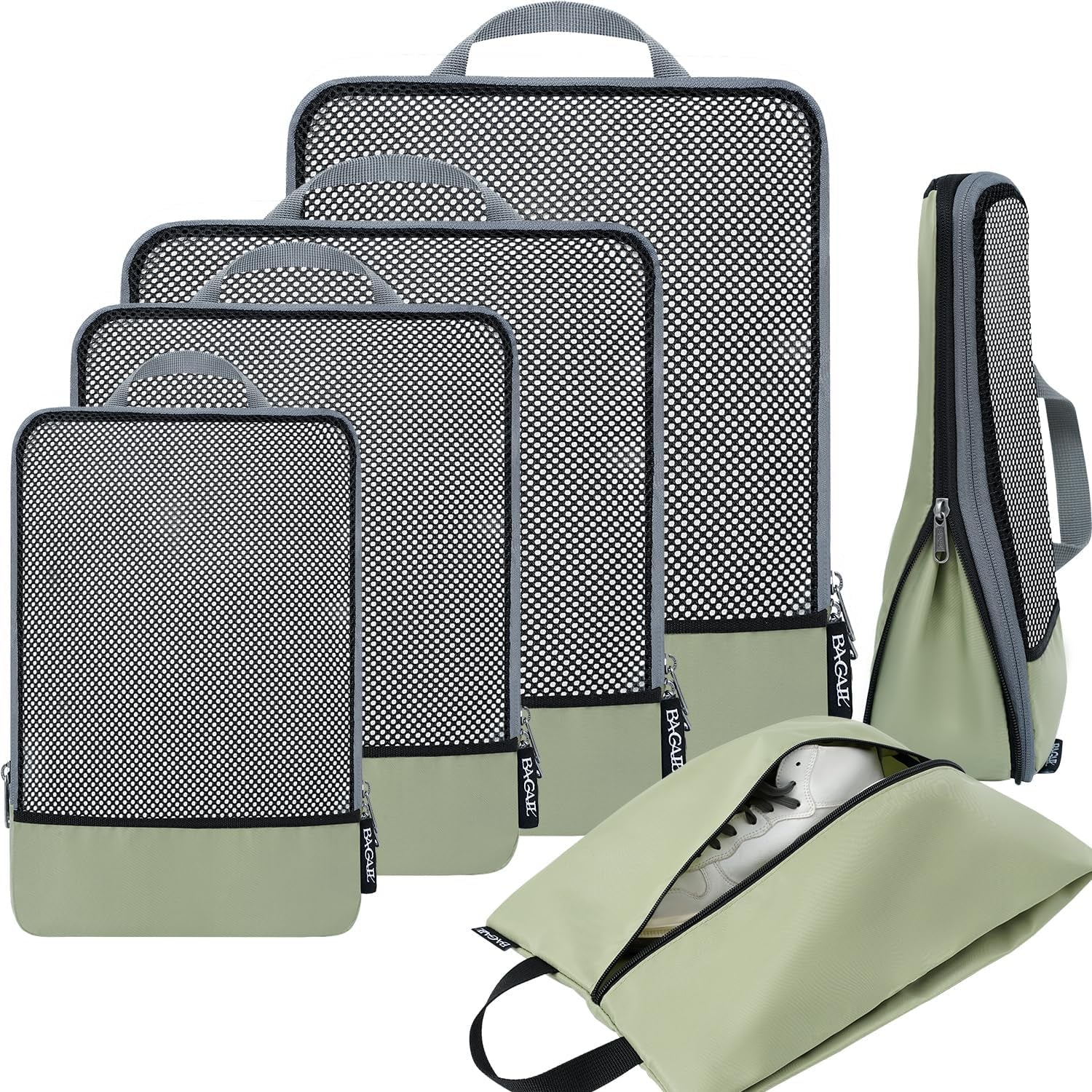 4 Set/6 Set/8 Set Compression Packing Cubes Travel Accessories Expandable Packing Organizers (Half Mesh, 6-Black)