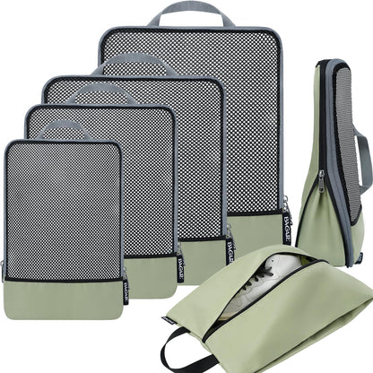 4 Set/6 Set/8 Set Compression Packing Cubes Travel Accessories Expandable Packing Organizers (Half Mesh, 6-Black)