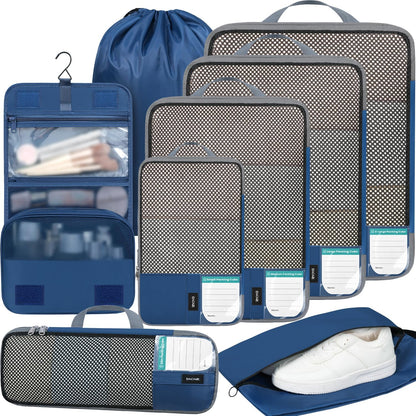 4 Set/6 Set/8 Set Compression Packing Cubes Travel Accessories Expandable Packing Organizers (Half Mesh, 6-Black)