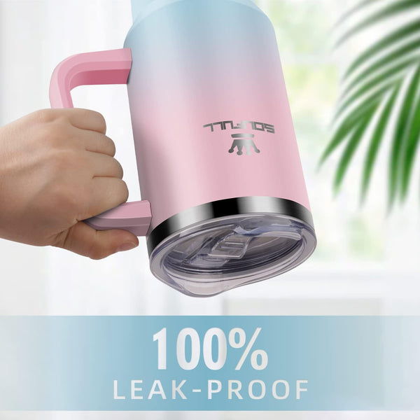 40 Oz Tumbler with Handle and Straw Lid, 100% Leak-Proof, Pinkblue | Stainless Steel Insulated Travel Coffee Cup, Keeps Cold 34Hrs or Hot 10Hrs, Dishwasher Safe