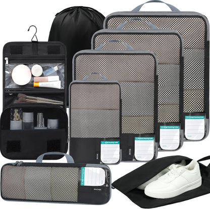 4 Set/6 Set/8 Set Compression Packing Cubes Travel Accessories Expandable Packing Organizers (Half Mesh, 6-Black)