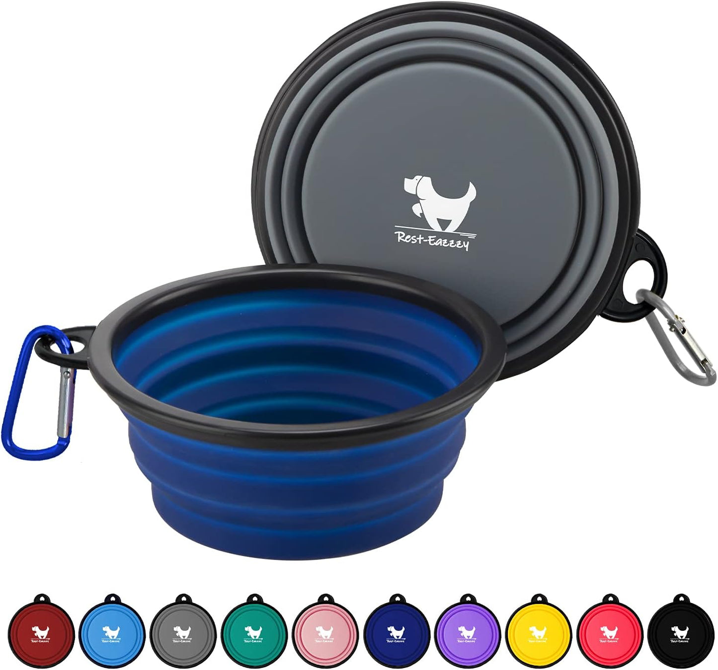 Collapsible Dog Bowls for Travel, 2-Pack Dog Portable Water Bowl for Dogs Cats Pet Foldable Feeding Watering Dish for Traveling Camping with Carabiners, BPA Free (Grey&Black, Small (Pack of 2))