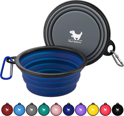 Collapsible Dog Bowls for Travel, 2-Pack Dog Portable Water Bowl for Dogs Cats Pet Foldable Feeding Watering Dish for Traveling Camping with Carabiners, BPA Free (Grey&Black, Small (Pack of 2))