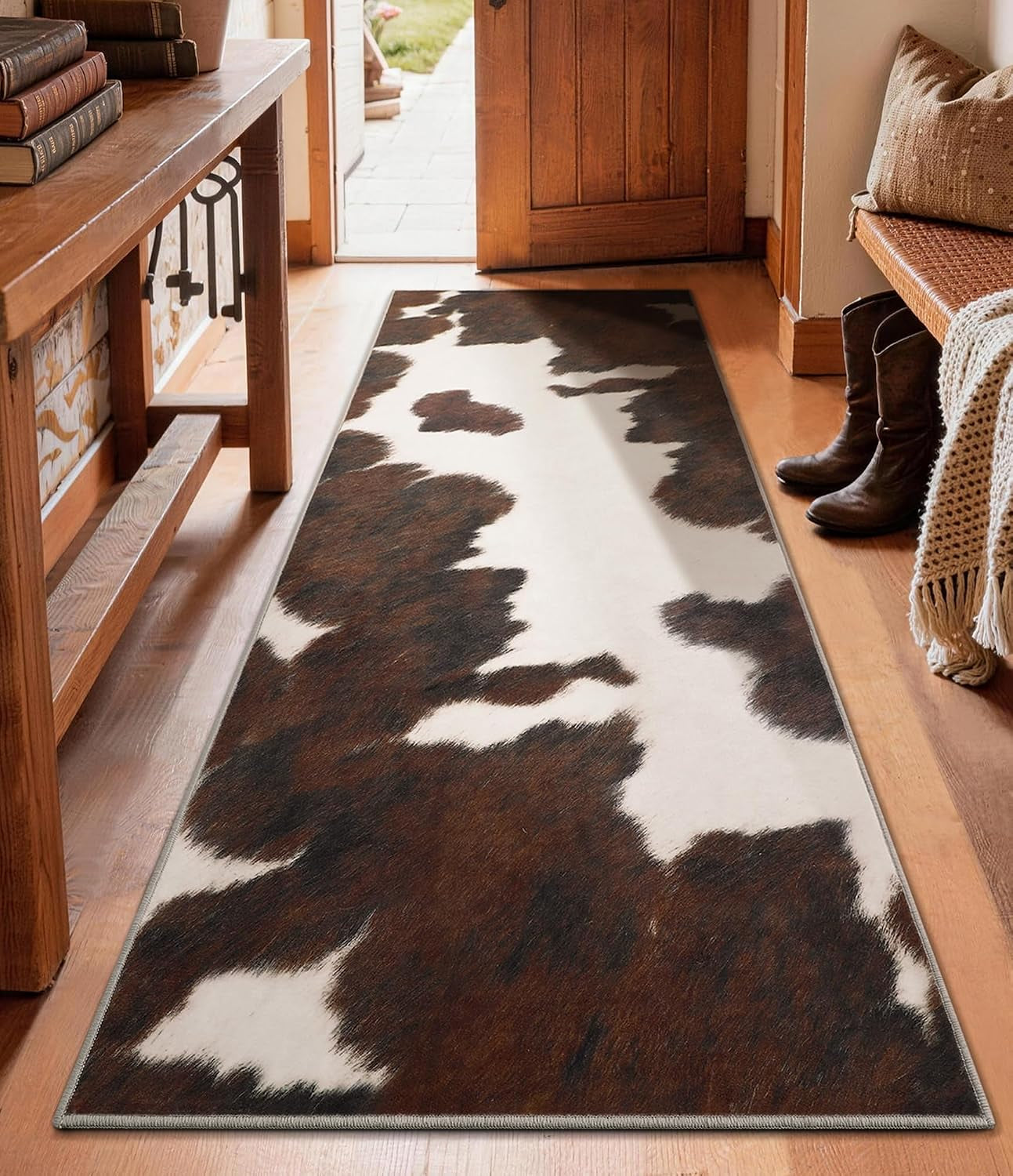 Cowhide 4X6 Area Rug, Brown Cow Rugs for Living Room, Soft Low-Pile Washable Rug, Western Rustic Faux Animal Print Rugs for Bedroom, Dining Room