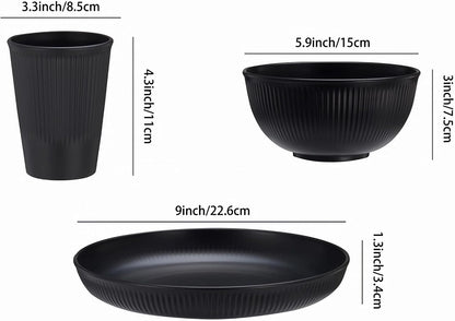 18Pcs Unbreakable Dinnerware Set Dish Set Kitchen Plates and Bowls Sets |  Wheat Straw Dinnerware Sets Dishwasher and Microwave Safe Outdoor Apartment Dinning RV Camping Essentials