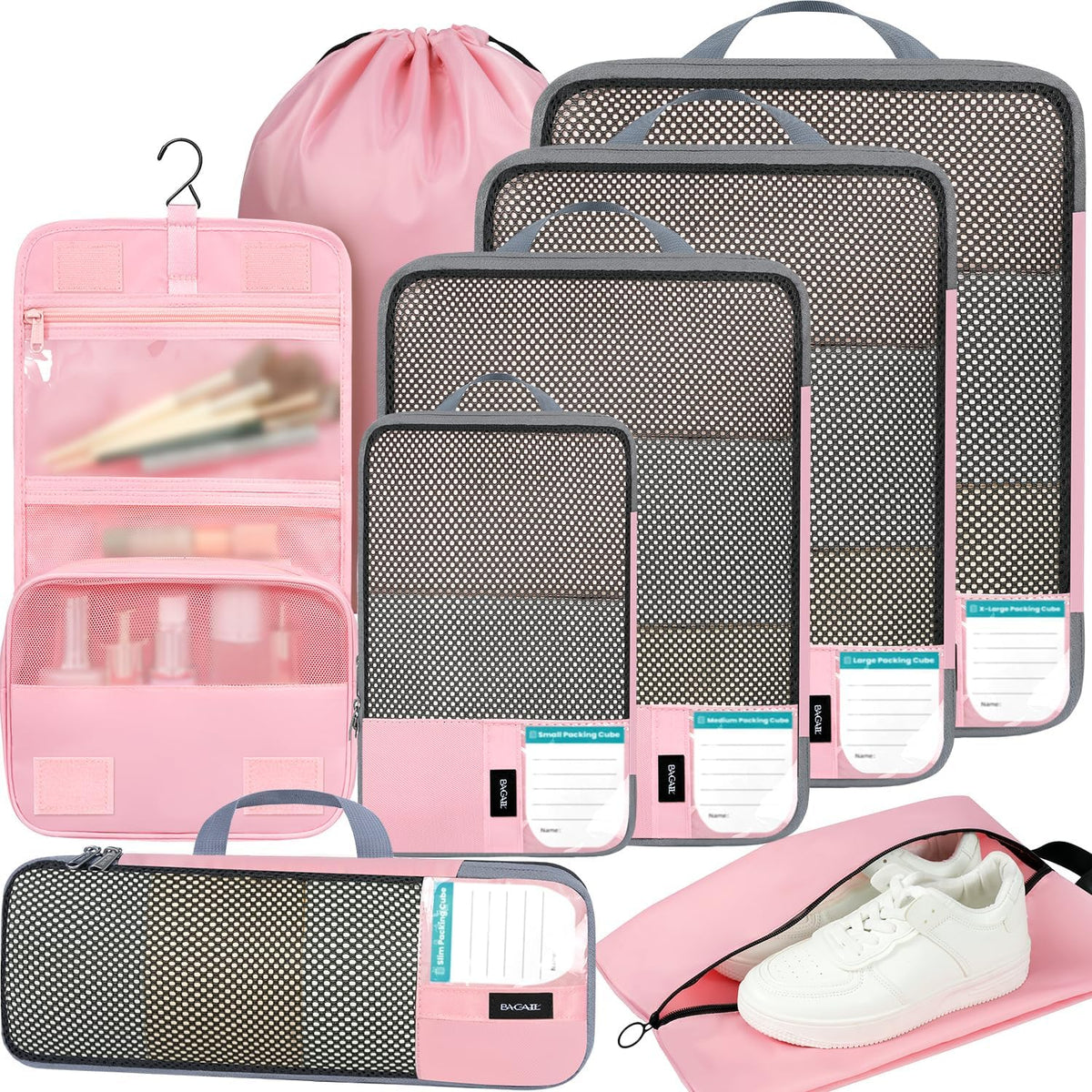 4 Set/6 Set/8 Set Compression Packing Cubes Travel Accessories Expandable Packing Organizers (Half Mesh, 6-Black)