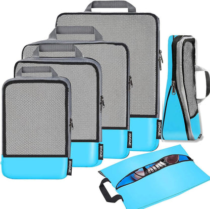 4 Set/6 Set/8 Set Compression Packing Cubes Travel Accessories Expandable Packing Organizers (Half Mesh, 6-Black)