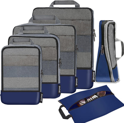 4 Set/6 Set/8 Set Compression Packing Cubes Travel Accessories Expandable Packing Organizers (Half Mesh, 6-Black)