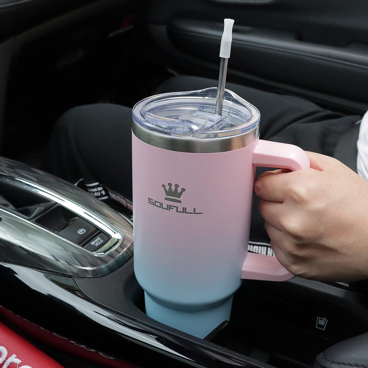 40 Oz Tumbler with Handle and Straw Lid, 100% Leak-Proof, Pinkblue | Stainless Steel Insulated Travel Coffee Cup, Keeps Cold 34Hrs or Hot 10Hrs, Dishwasher Safe