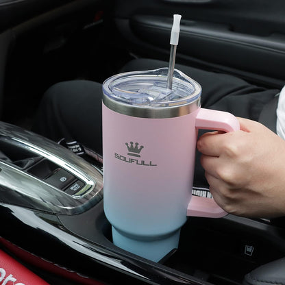 40 Oz Tumbler with Handle and Straw Lid, 100% Leak-Proof, Pinkblue | Stainless Steel Insulated Travel Coffee Cup, Keeps Cold 34Hrs or Hot 10Hrs, Dishwasher Safe