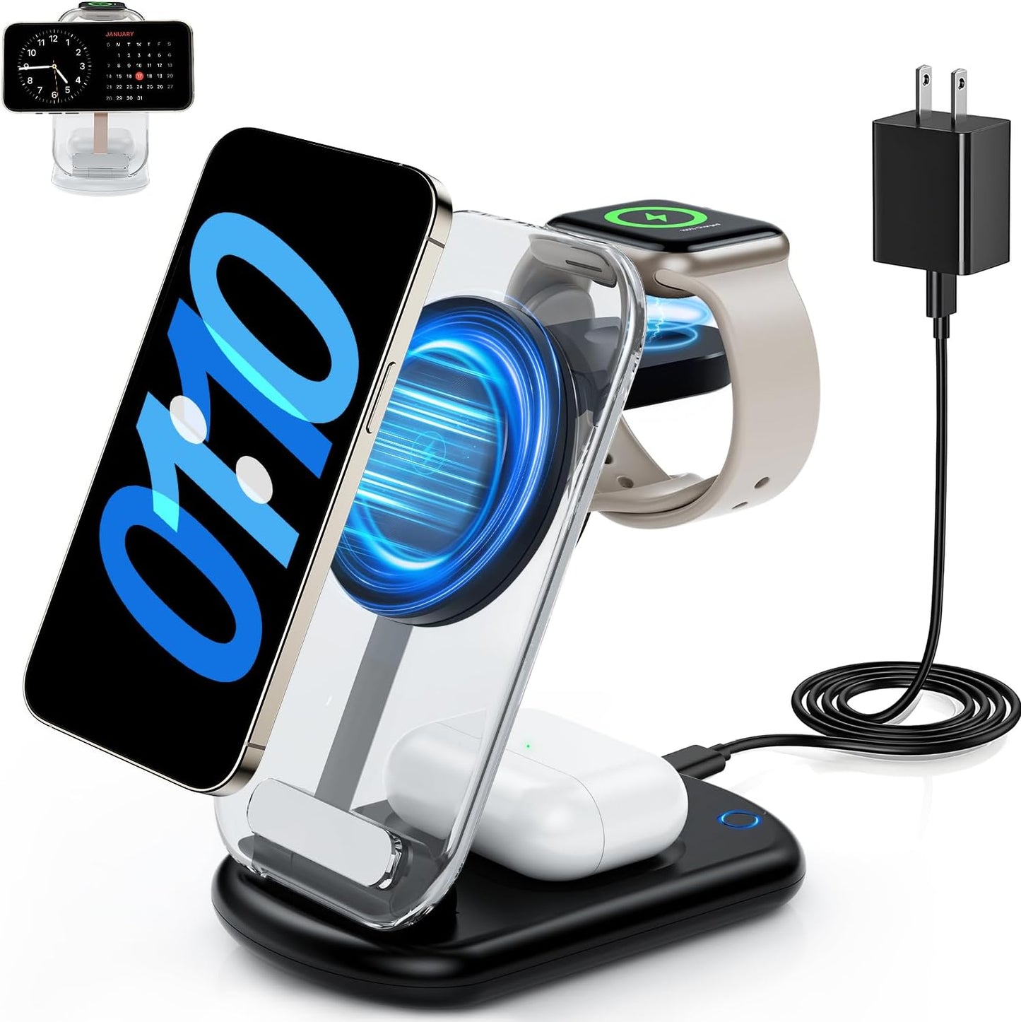 2026 Traveling Wireless Mag-Safe Fast Charging Station,Magnetic 3 in 1 Charger with Light for Iphone 17 16 15 14 13 12 Pro Max Plus,Apple Watch& Air Pods 4 3 2 Pro-Gifts for Wife & Husband(White)