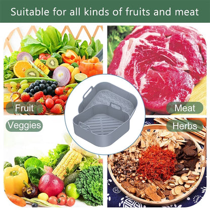 2Pcs Air Fryer Silicone Liner with Handle Reusable Air Fryer Silicone Pan Square Air Fryer Silicone Pot Heat Resistant Air Fryer Silicone Tray Nonstick Air Fryer Liner Accessories for 6QT Air Fryer