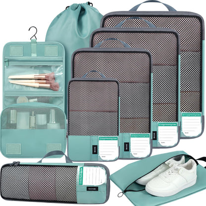 4 Set/6 Set/8 Set Compression Packing Cubes Travel Accessories Expandable Packing Organizers (Half Mesh, 6-Black)