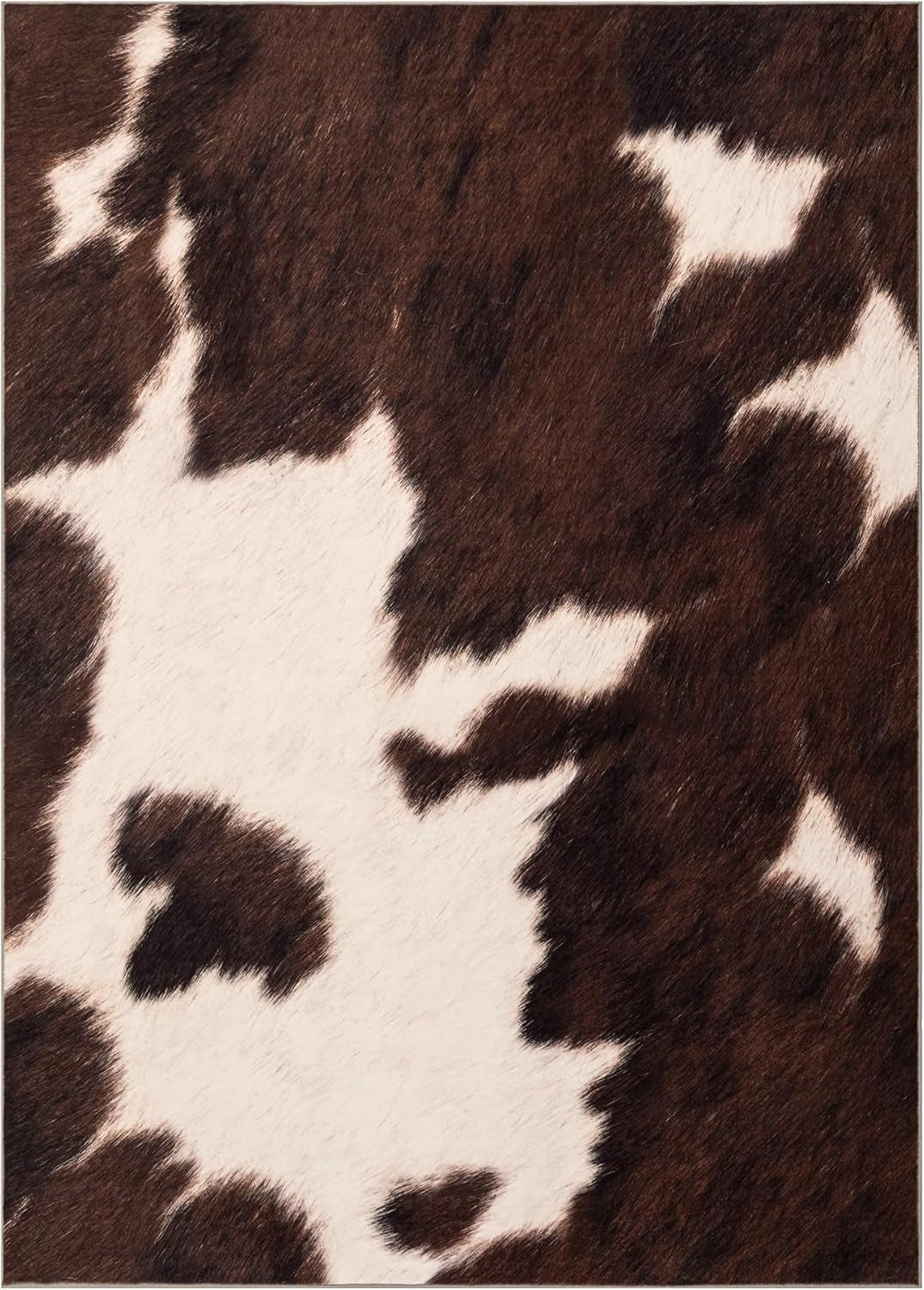 Cowhide 4X6 Area Rug, Brown Cow Rugs for Living Room, Soft Low-Pile Washable Rug, Western Rustic Faux Animal Print Rugs for Bedroom, Dining Room