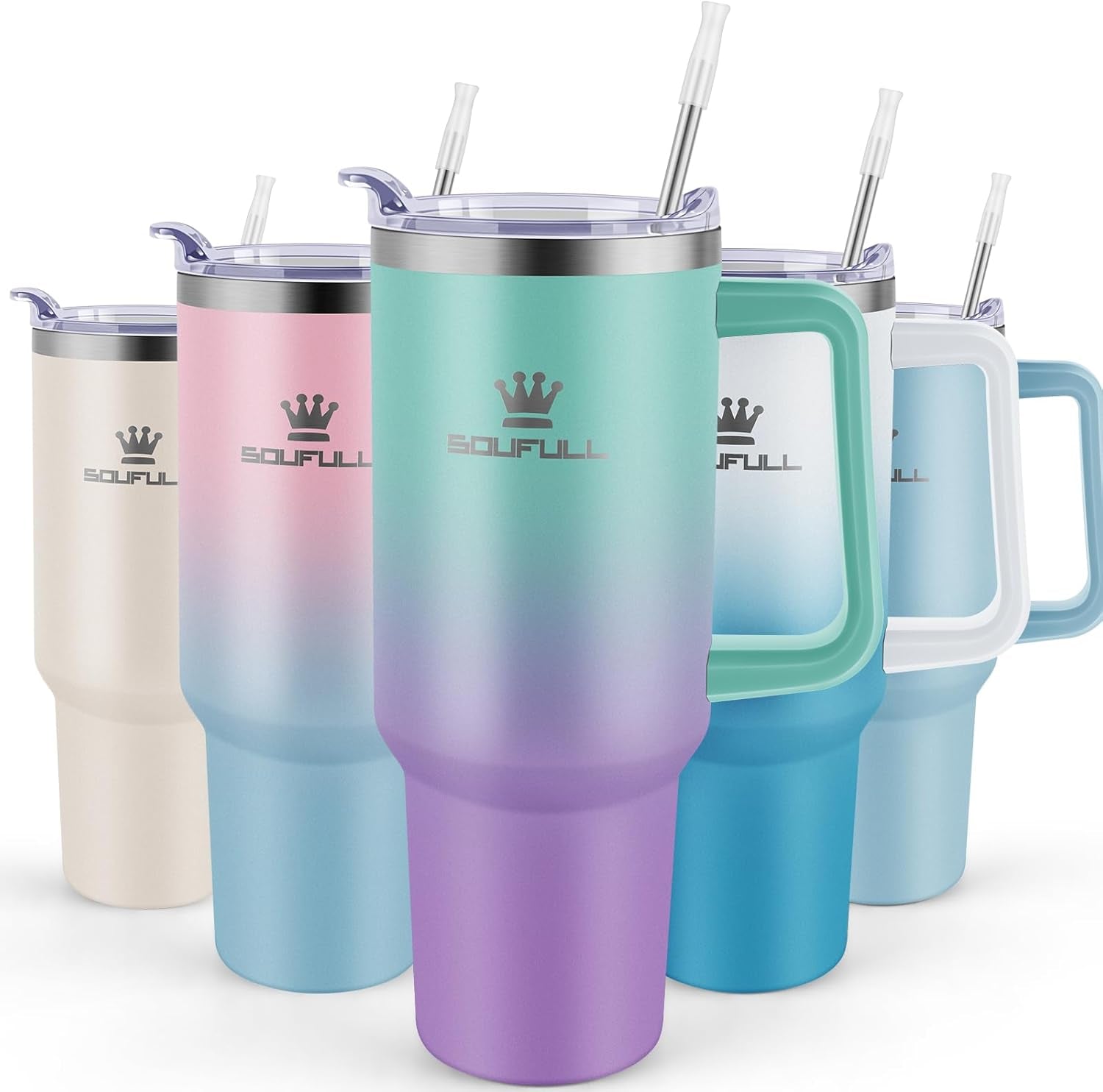40 Oz Tumbler with Handle and Straw Lid, 100% Leak-Proof, Pinkblue | Stainless Steel Insulated Travel Coffee Cup, Keeps Cold 34Hrs or Hot 10Hrs, Dishwasher Safe