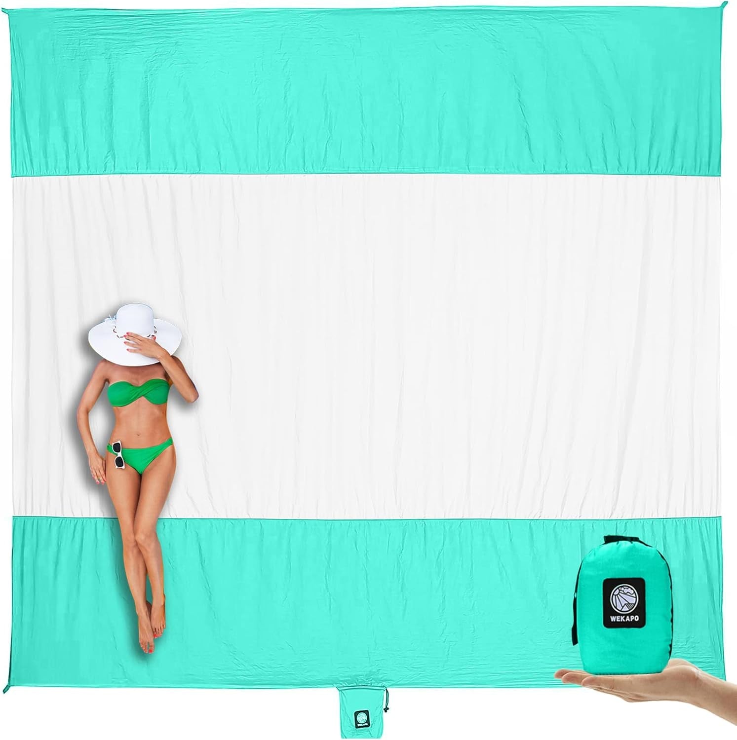 Beach Blanket Sandproof Waterproof, Extra Large Beach Mat, Oversized & Compact Sand Free, Quick Drying Beach Essentials for Vacation, Cruise, Picnic & Camping with Stakes