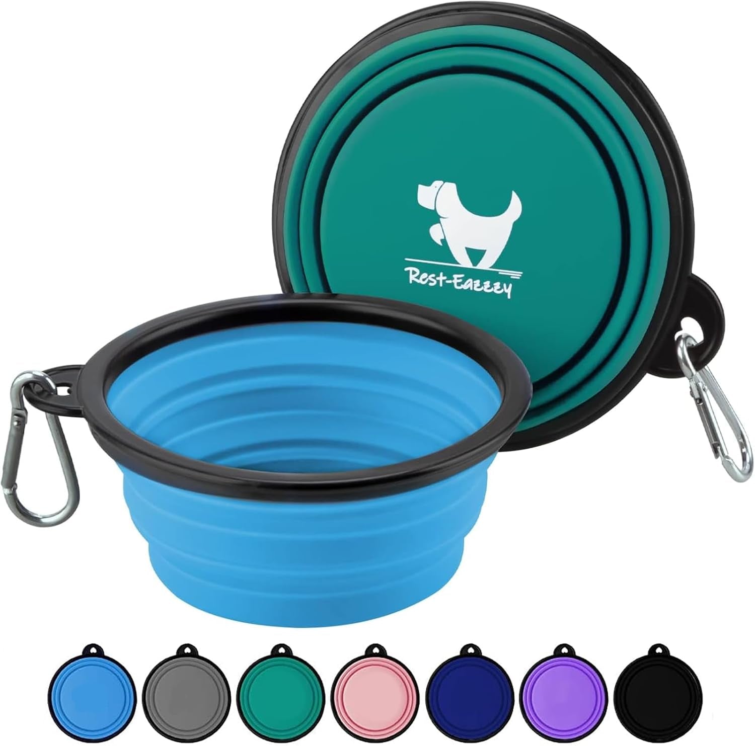 Collapsible Dog Bowls for Travel, 2-Pack Dog Portable Water Bowl for Dogs Cats Pet Foldable Feeding Watering Dish for Traveling Camping with Carabiners, BPA Free (Grey&Black, Small (Pack of 2))