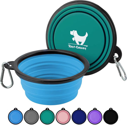 Collapsible Dog Bowls for Travel, 2-Pack Dog Portable Water Bowl for Dogs Cats Pet Foldable Feeding Watering Dish for Traveling Camping with Carabiners, BPA Free (Grey&Black, Small (Pack of 2))