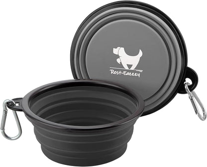 Collapsible Dog Bowls for Travel, 2-Pack Dog Portable Water Bowl for Dogs Cats Pet Foldable Feeding Watering Dish for Traveling Camping with Carabiners, BPA Free (Grey&Black, Small (Pack of 2))