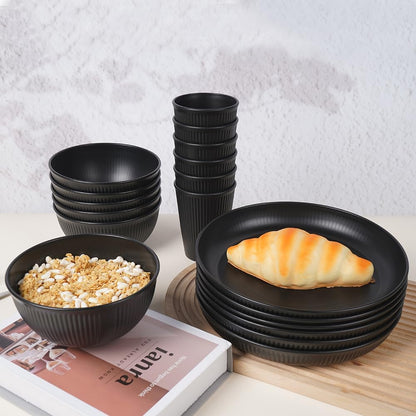 18Pcs Unbreakable Dinnerware Set Dish Set Kitchen Plates and Bowls Sets |  Wheat Straw Dinnerware Sets Dishwasher and Microwave Safe Outdoor Apartment Dinning RV Camping Essentials