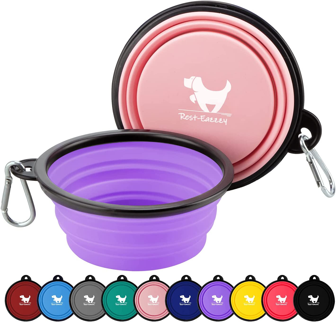Collapsible Dog Bowls for Travel, 2-Pack Dog Portable Water Bowl for Dogs Cats Pet Foldable Feeding Watering Dish for Traveling Camping with Carabiners, BPA Free (Grey&Black, Small (Pack of 2))