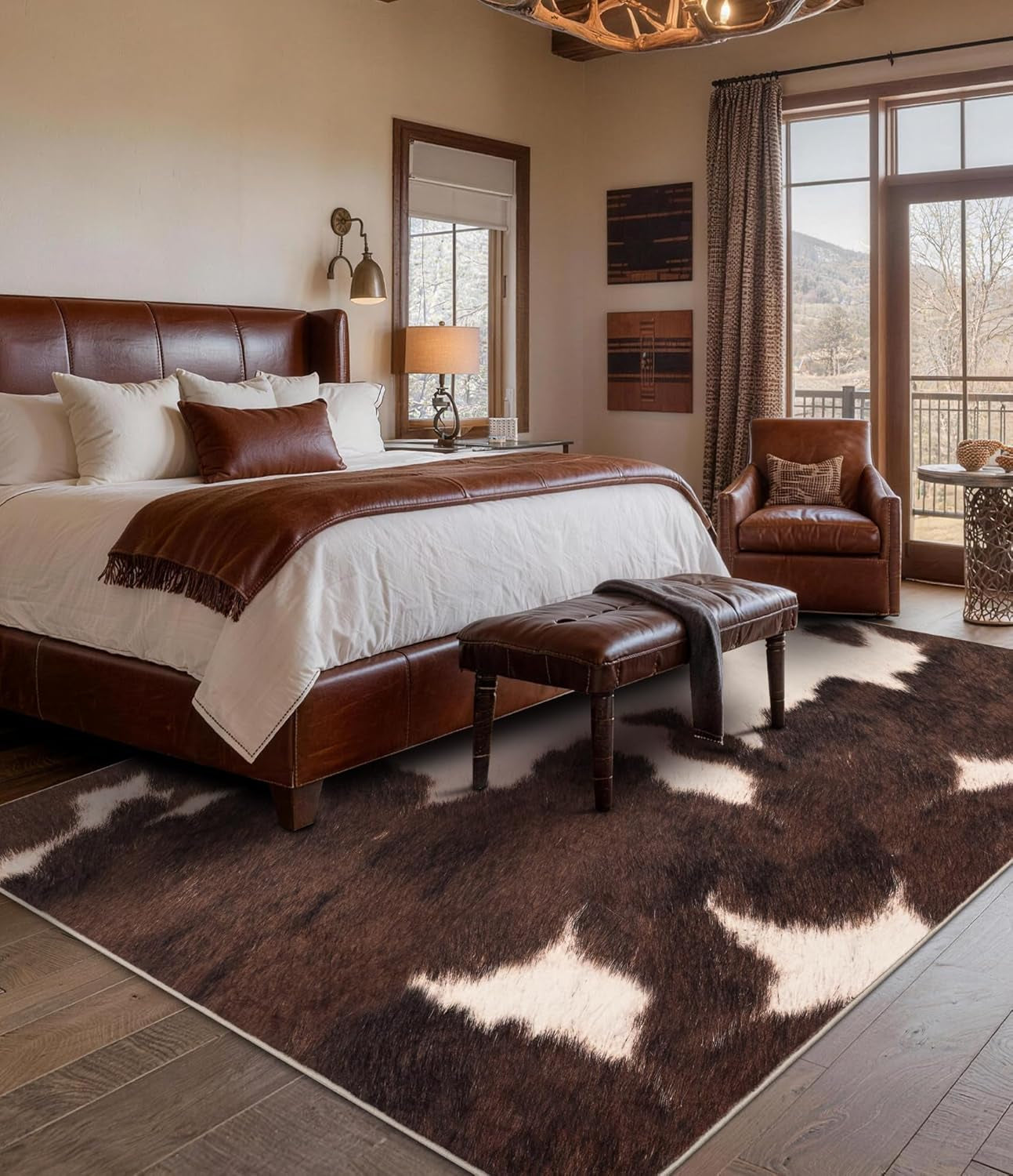 Cowhide 4X6 Area Rug, Brown Cow Rugs for Living Room, Soft Low-Pile Washable Rug, Western Rustic Faux Animal Print Rugs for Bedroom, Dining Room