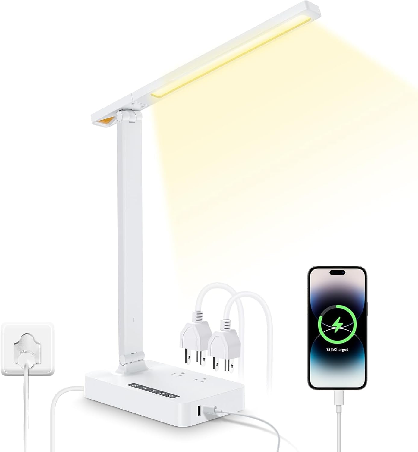 Desk Lamp with Wireless Charger: USB Charging Port, Table Lamp with Clock, Desk Lamps for Home Office College Dorm Room Essentials