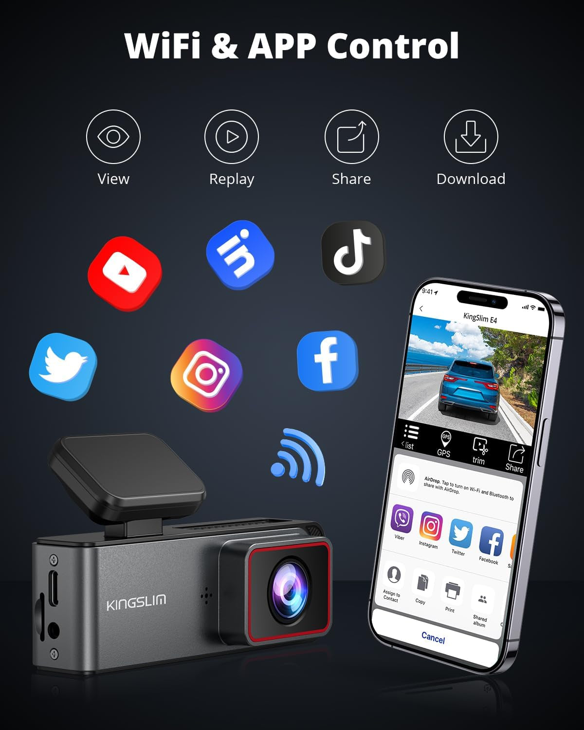 E4 4K Dash Cam Front and Rear, Wifi Front 4K Rear 1080P Dual Dash Camera for Cars, Mini Dashcam with APP Control, Night Vision, Parking Mode